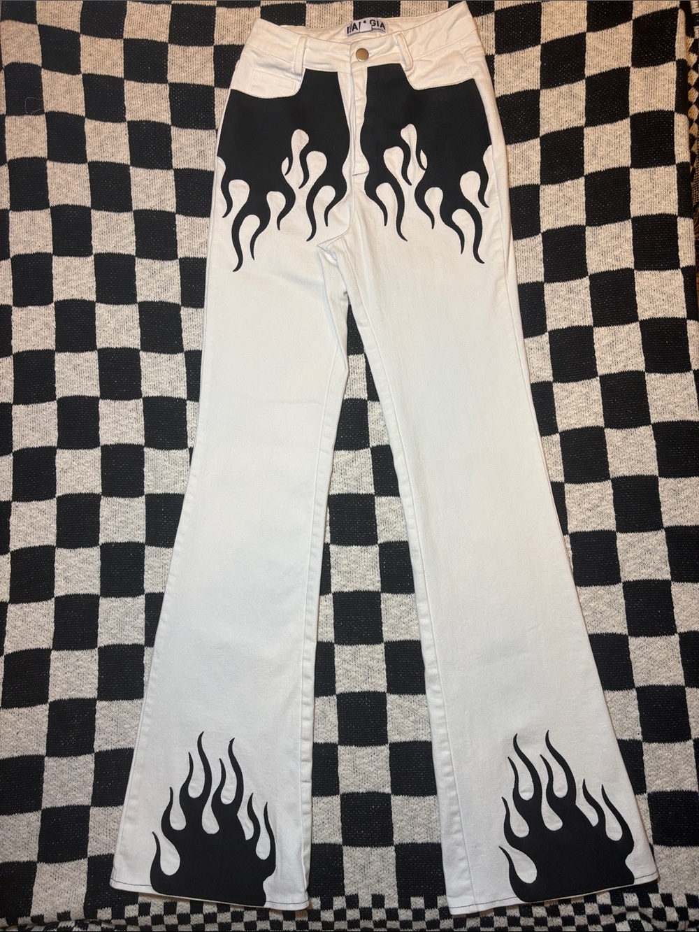 🔥 I.AM.GIA. White Flare Jeans with Black Flames